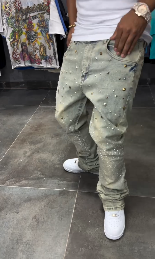 Distressed Crystal Rhinestones Jeans