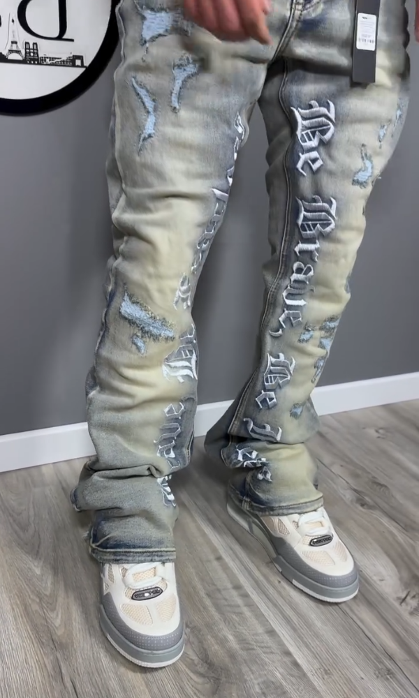 Men's Embroidered "Brave and Fearless" Distressed Jeans