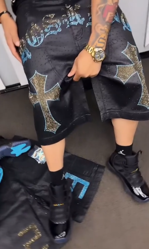 Trendy Rhinestone Leather Shorts