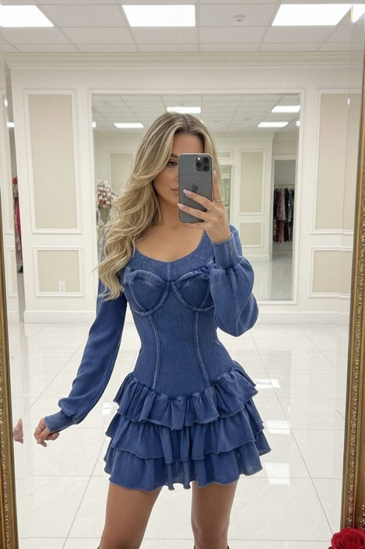 Casual Stretch Crew Neck Mini Dress