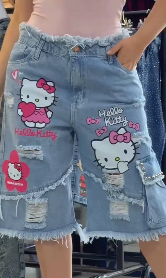 Women's Hello Kitty Fringed Denim Shorts