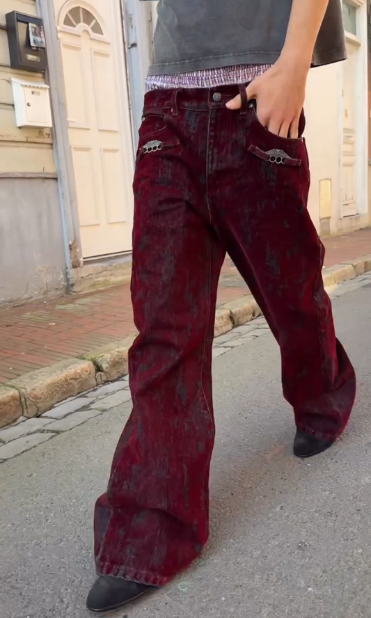 Men's Chic Flocked Flared Jeans
