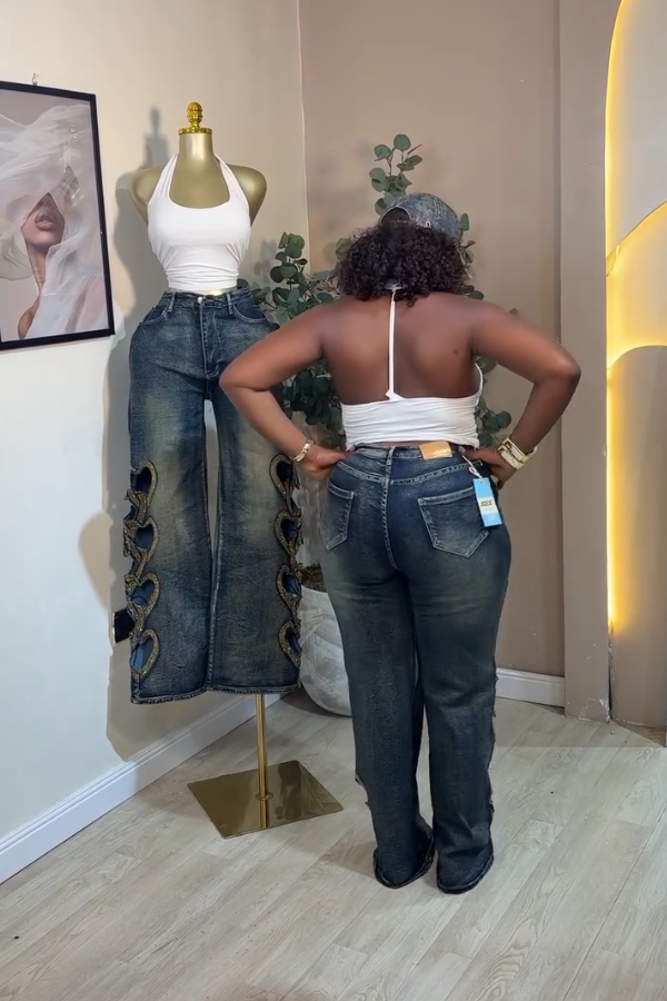 Women's Trendy Gold Foil Heart Jeans