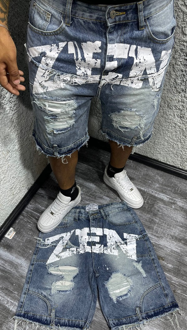 Distressed Fringed Denim Shorts