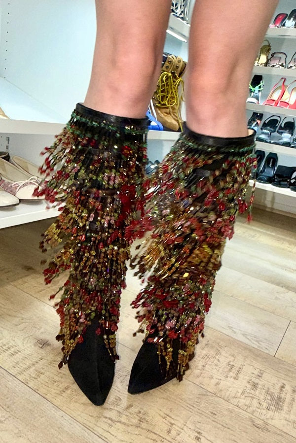 Velcro Beaded Fringe Boots