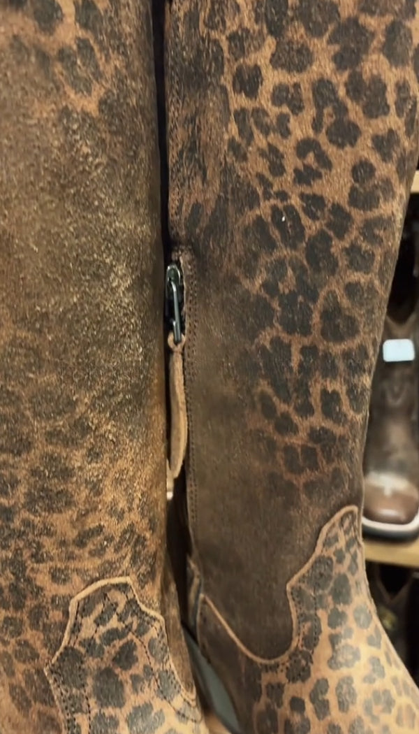 Women's Distressed Leopard Leather Boots