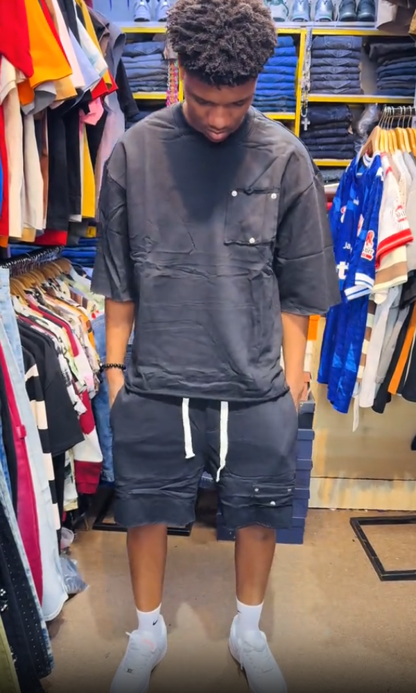 Men's Solid Color Casual Top & Shorts Set