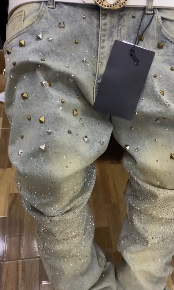 Distressed Crystal Rhinestones Jeans