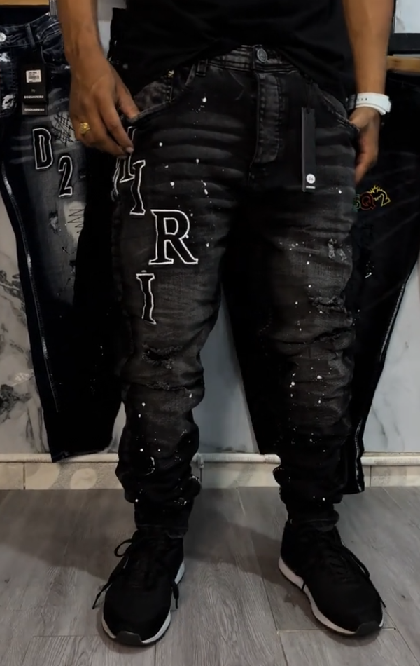 Men's Casual Splatter-painted Ripped Jeans