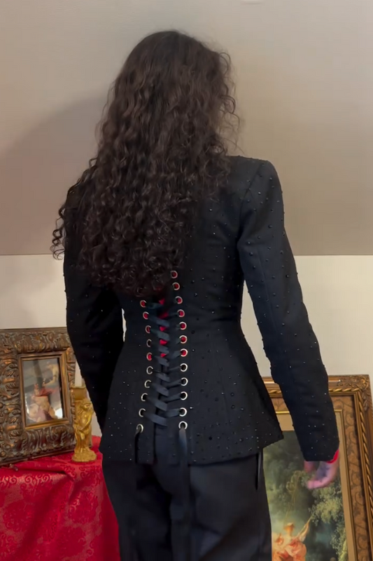 Corset Back Black Rinestones Blazer