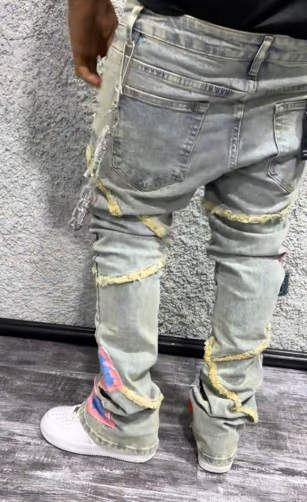 Men's Casual Floral Patch Jeans