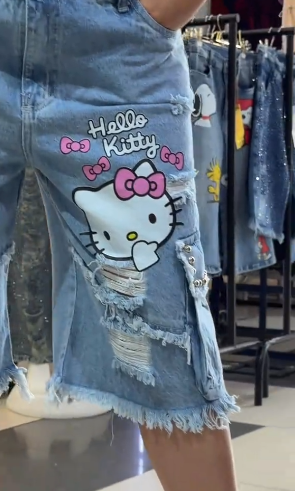 Women's Hello Kitty Fringed Denim Shorts