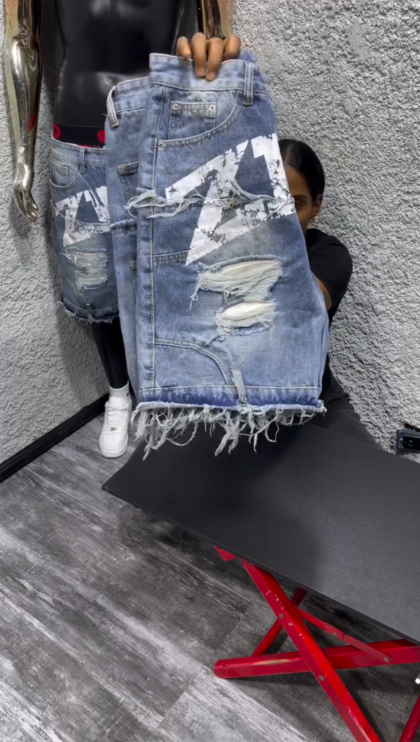 Distressed Fringed Denim Shorts