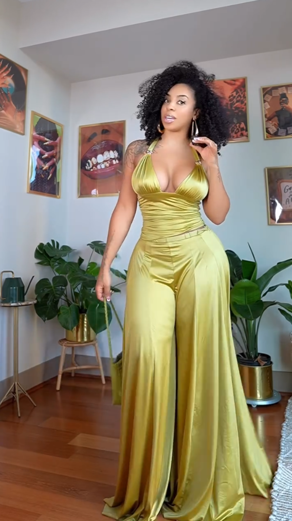 Stylish Open-Back Top & Wide-Leg Trousers Set