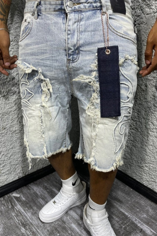 Distressed Embroidered Denim Jeans