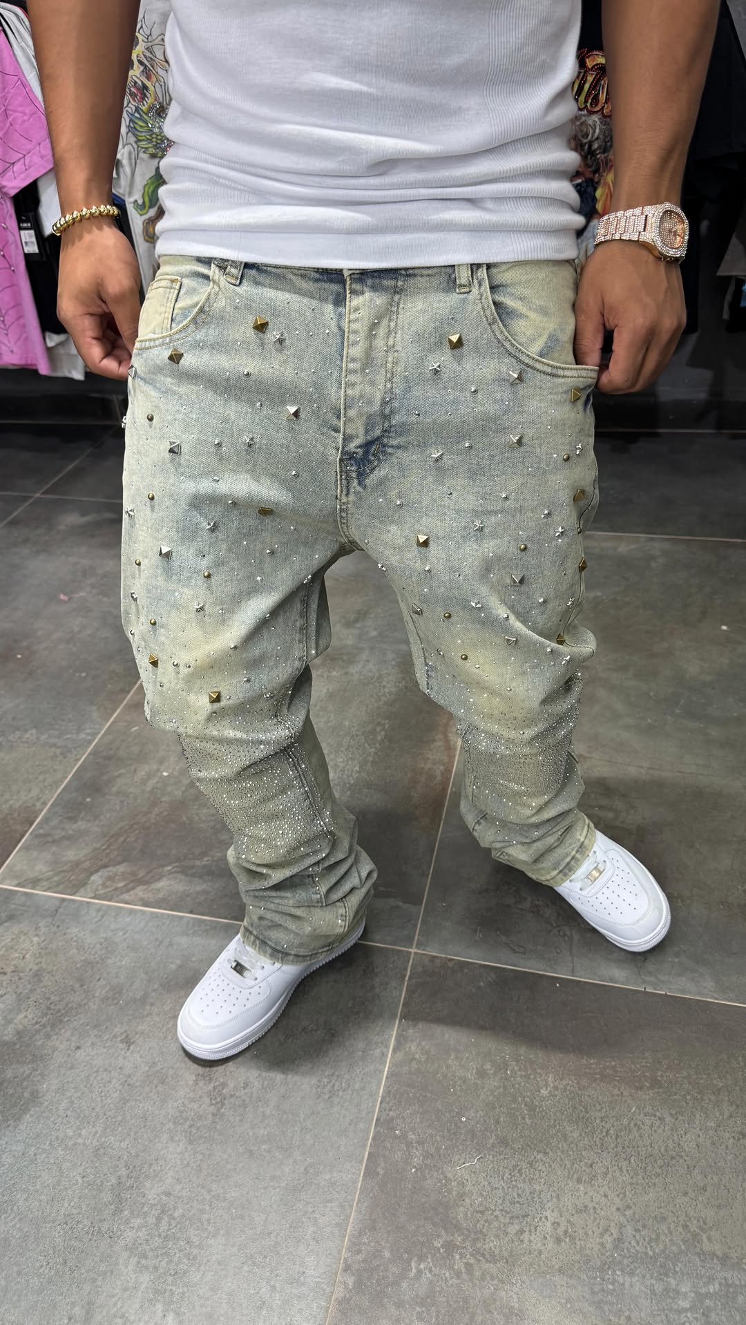Distressed Crystal Rhinestones Jeans
