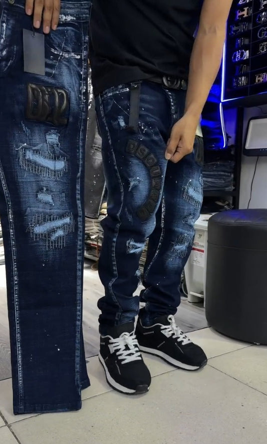 Men's Embroidered Distressed Jeans