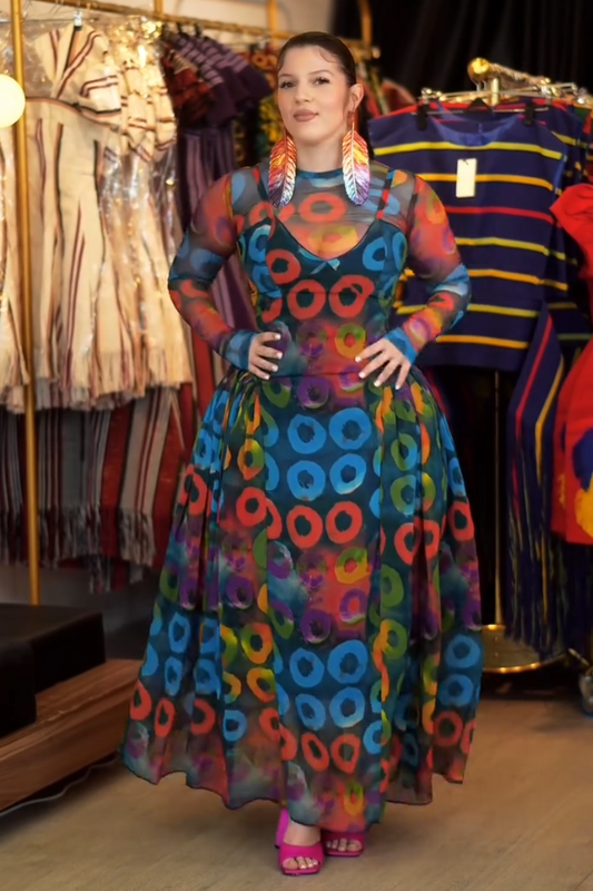 Stylish Sheer Top & Fruit Loop Dress Set