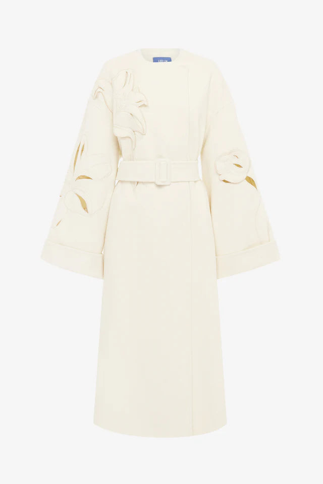 Embroidered Florals Wool Coat