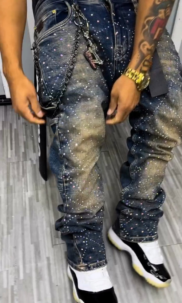 Men's Trendy Sparkling Rhinestone Casual Jeans