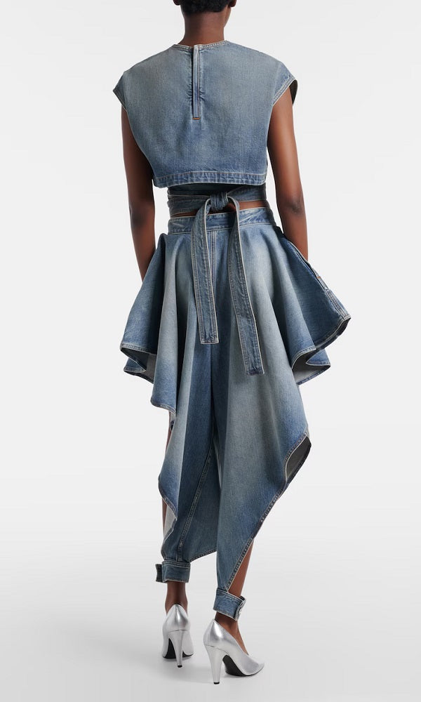 Belted Denim Crop Top & Jeans Set