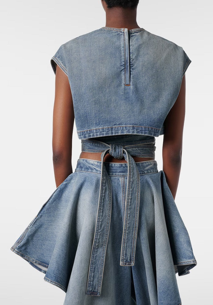 Belted Denim Crop Top & Jeans Set