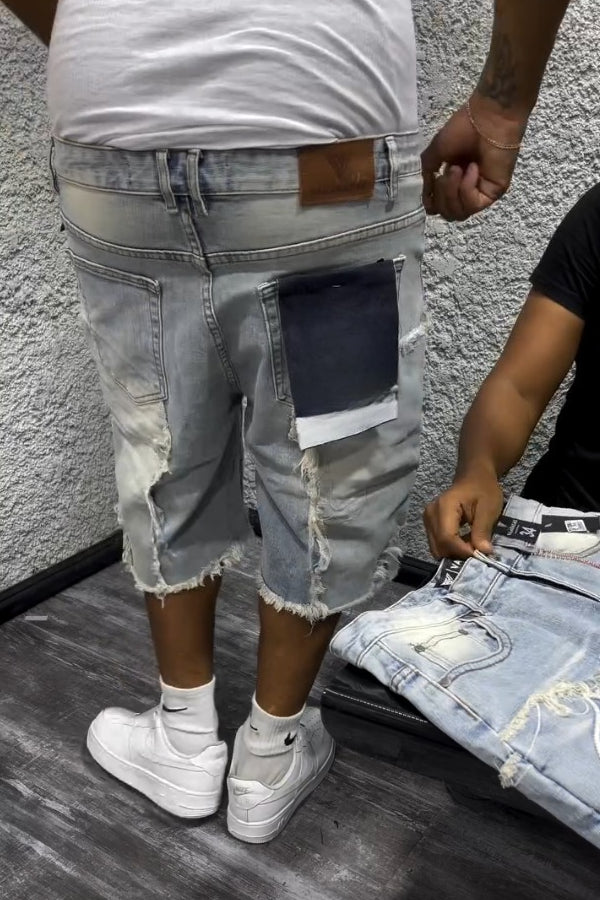 Distressed Embroidered Denim Shorts