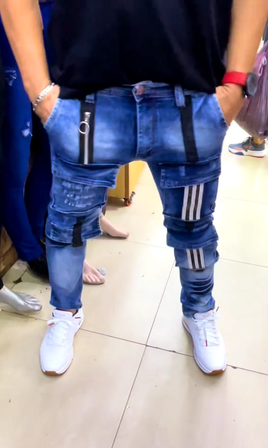 Men's Striped Zip-up Jeans