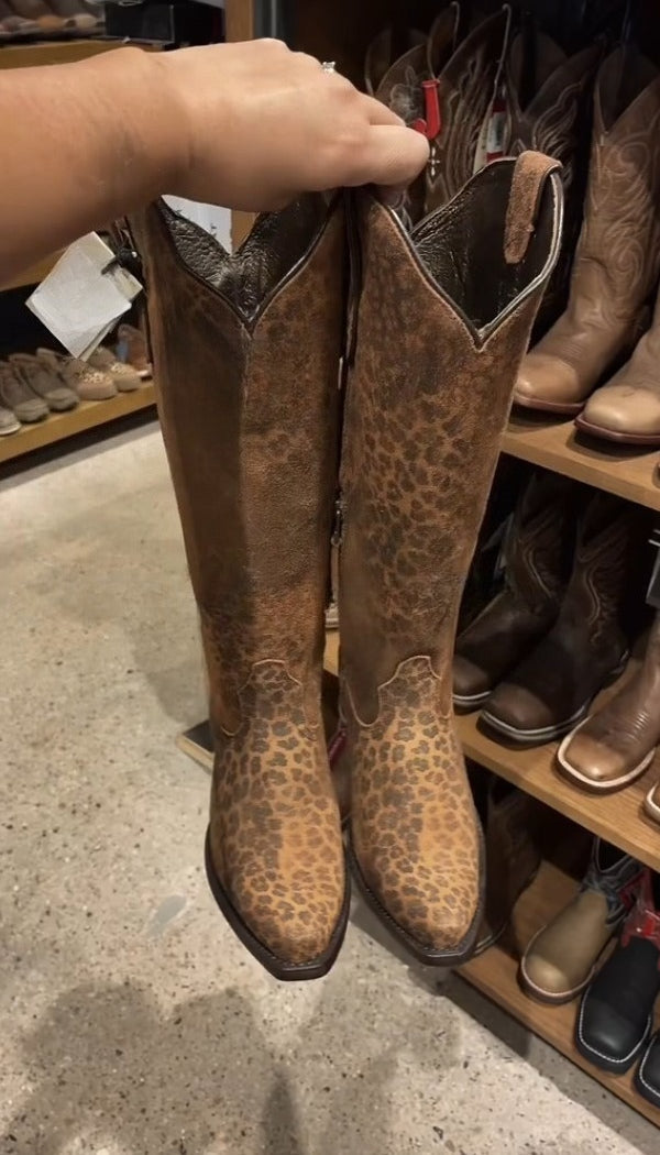 Women's Distressed Leopard Leather Boots