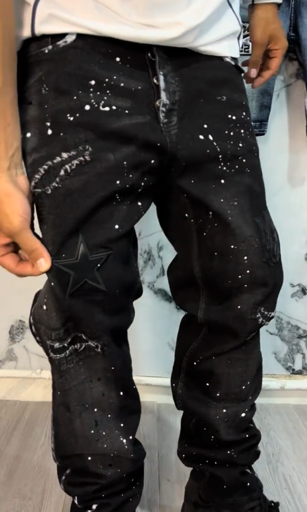 Men's Ripped Casual Splatter Paint Jeans