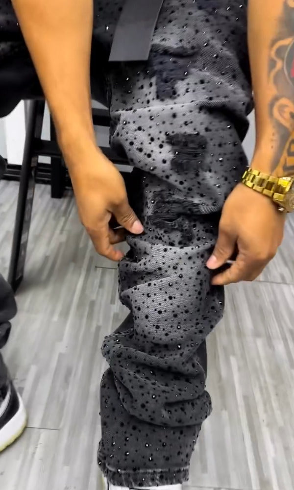 Men's Trendy Ripped Rhinestone Jeans