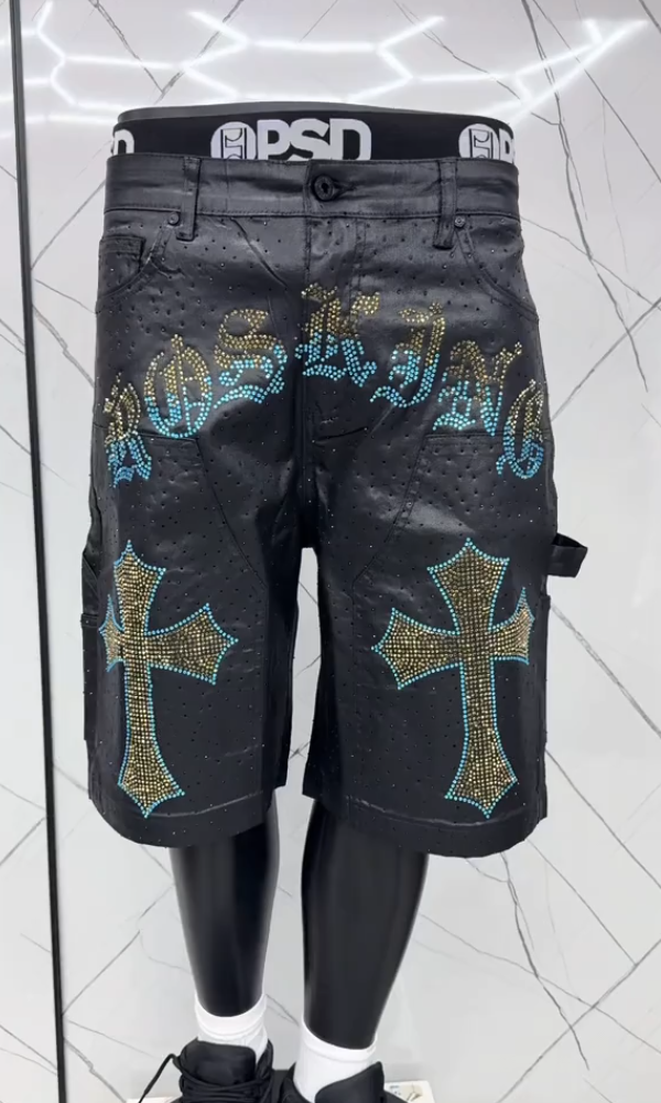 Trendy Rhinestone Leather Shorts