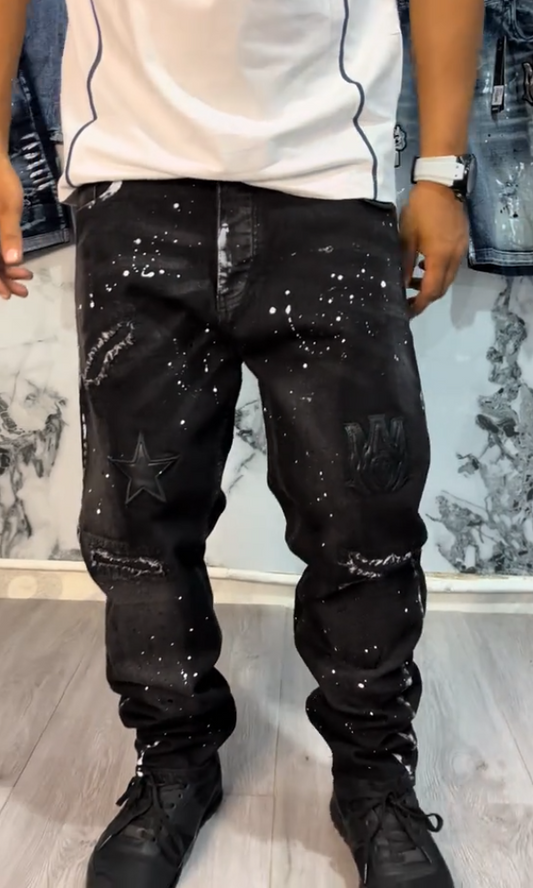 Men's Ripped Casual Splatter Paint Jeans