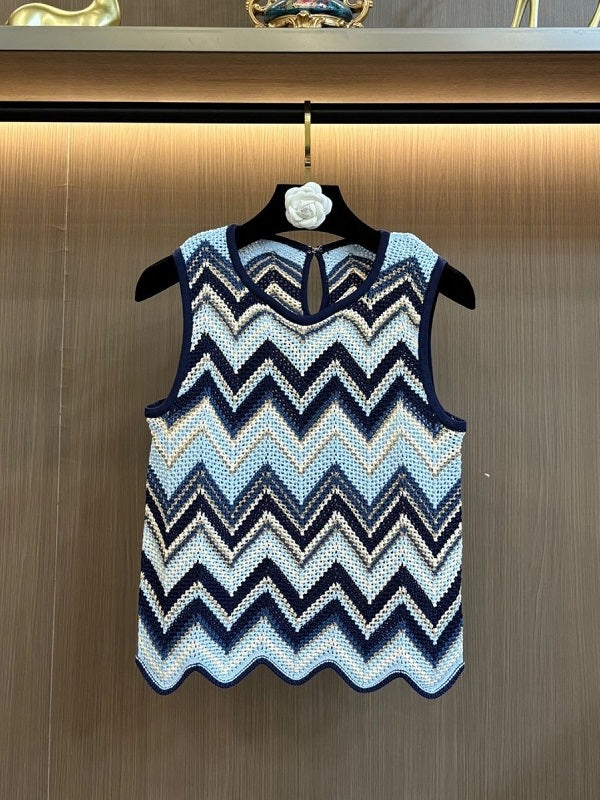 Knitted Wave-Pattern Vest & Pants Set