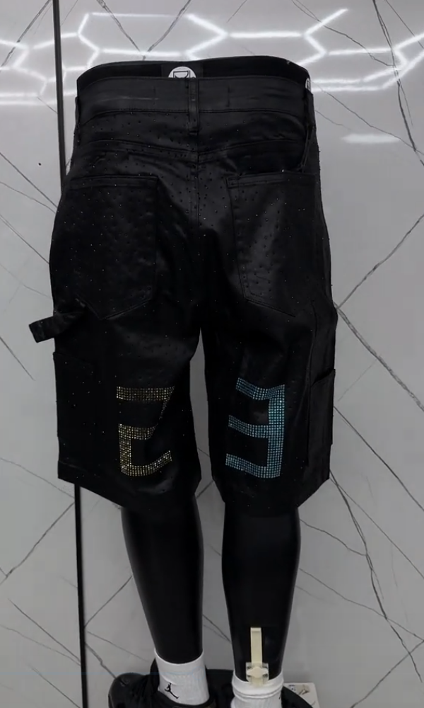 Trendy Rhinestone Leather Shorts