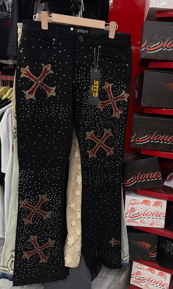 Men's Cross Rhinestone Trendy Jeans