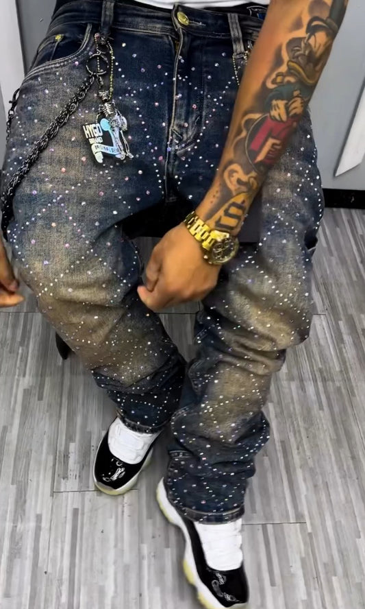 Men's Trendy Sparkling Rhinestone Casual Jeans