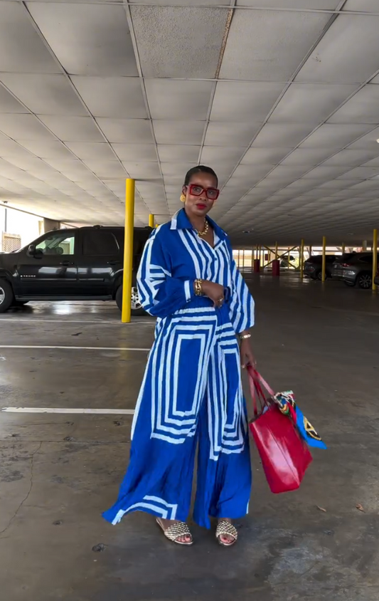 Comfortable Striped Wide-Leg Pants Set