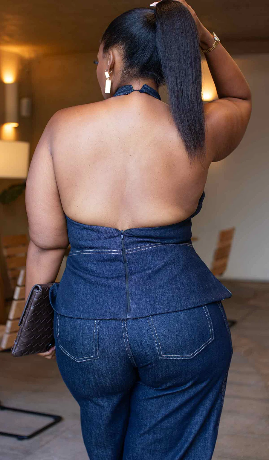 Halter Neck Denim Vest & Pants Set