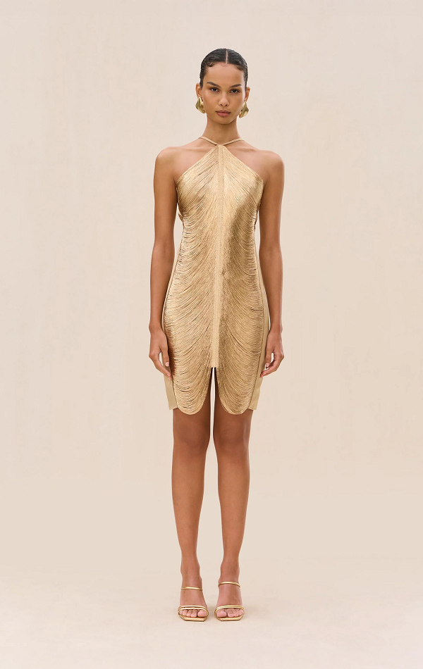 Draped Fringe Halter Dress