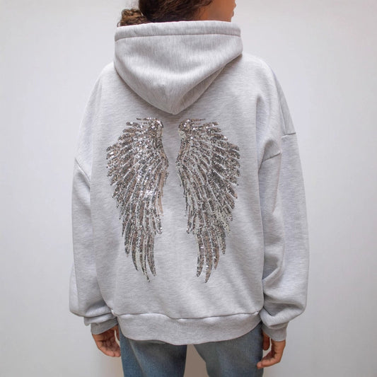Wings Sequined Casual Hoodie Set