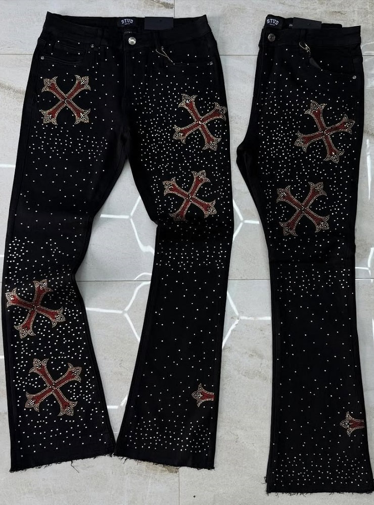 Men's Cross Rhinestone Trendy Jeans