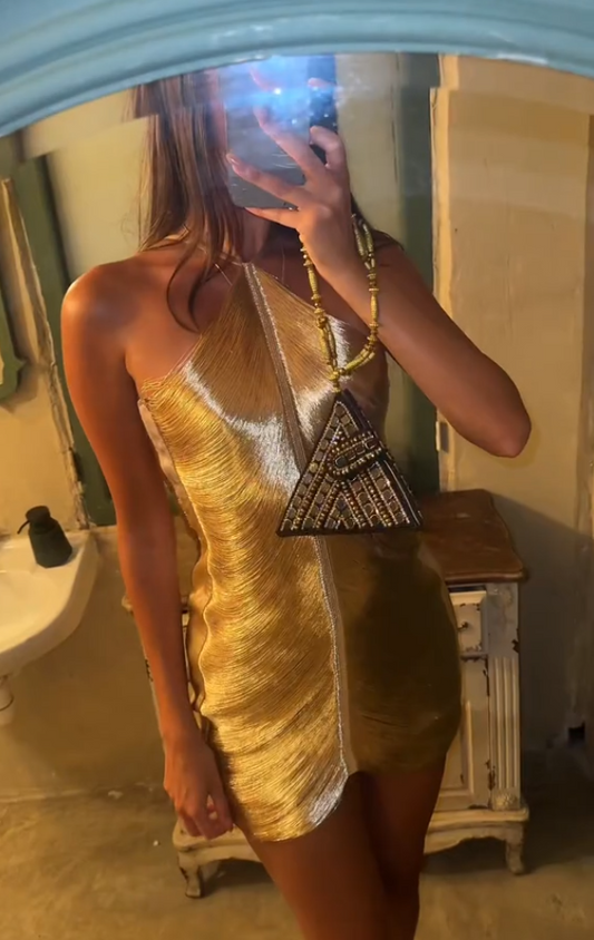 Draped Fringe Halter Dress