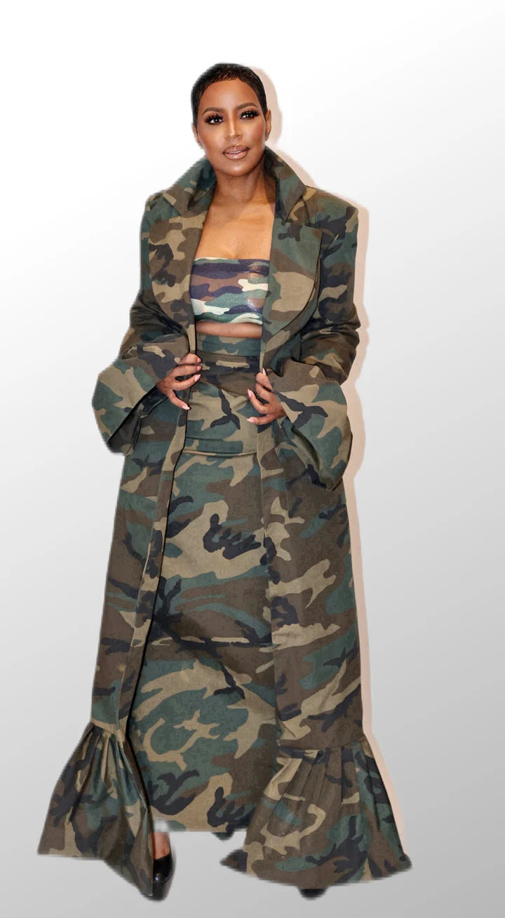 Casual Camouflage Duster Suit