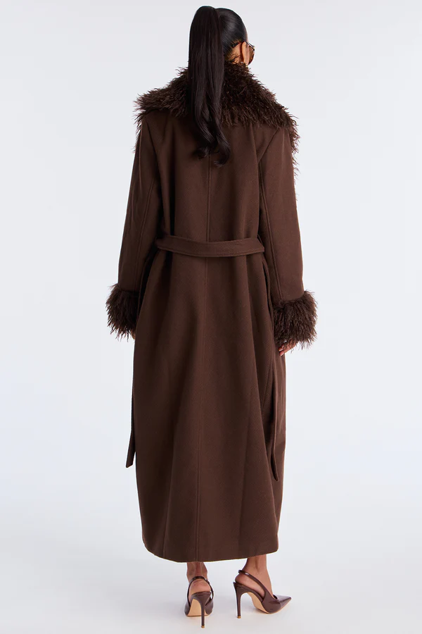 Dark Brown Fur Trim Coat
