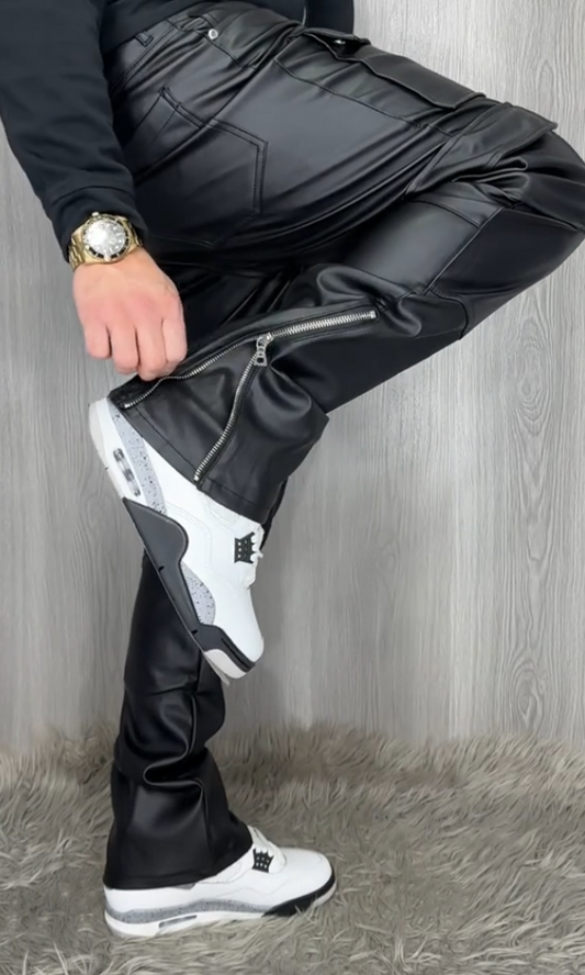 Men's Side Zipper Casual Leather Pants