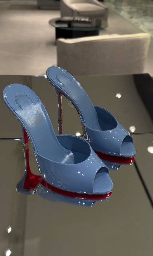 Glossy Leather Women's High-Heeled Sandals