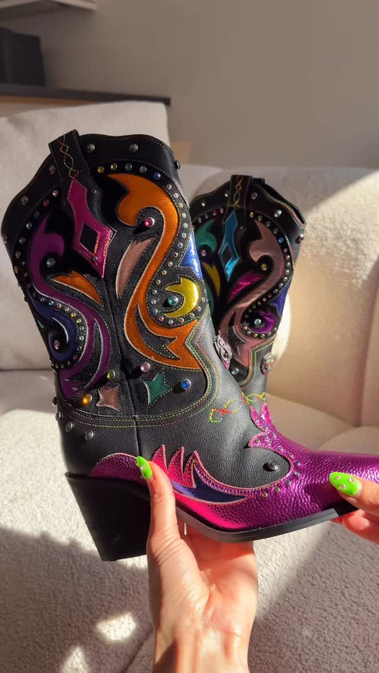 Chic Crystal Stone Casual Cowboy Boots