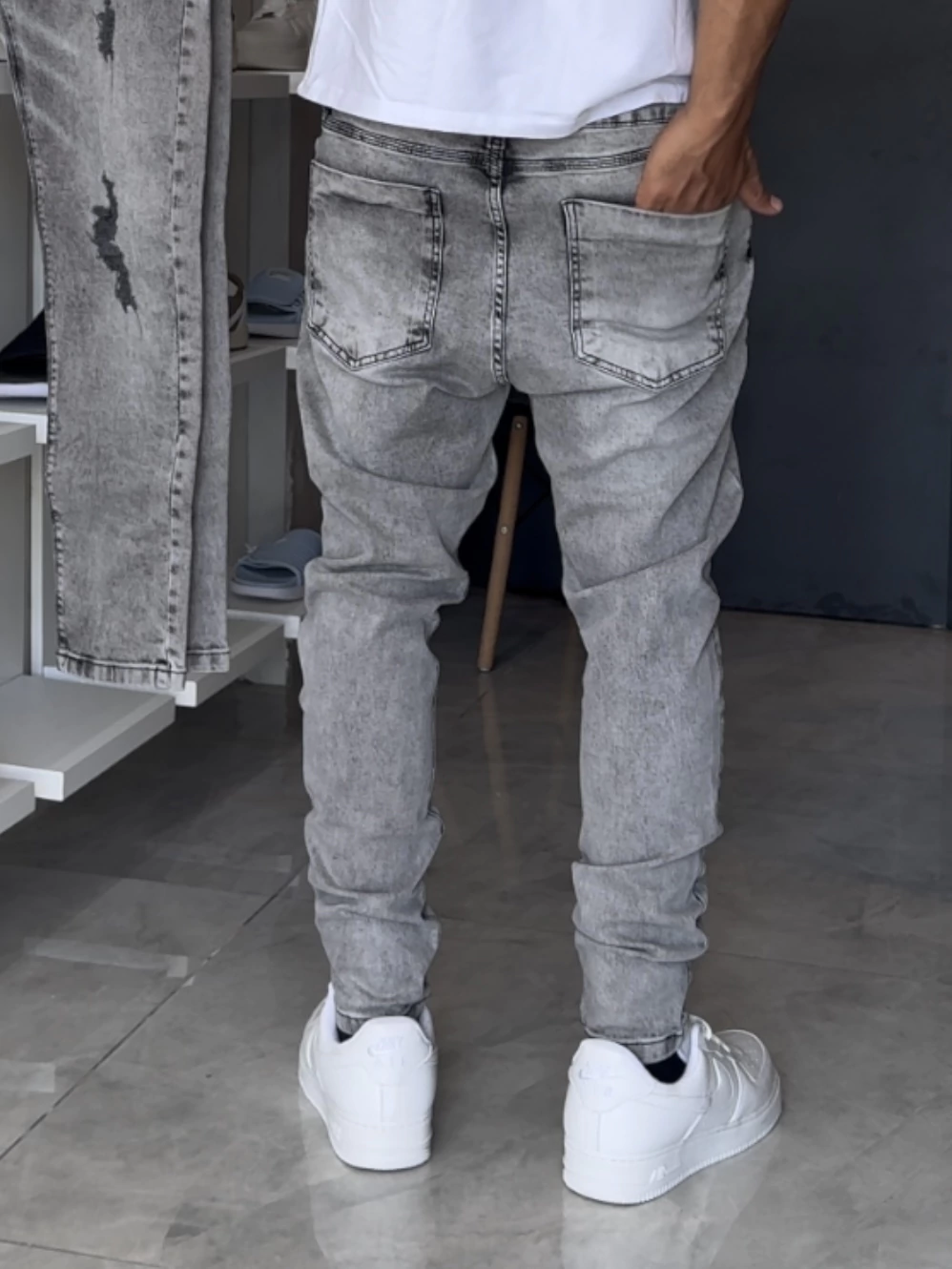 Grey Stretch Casual Jeans