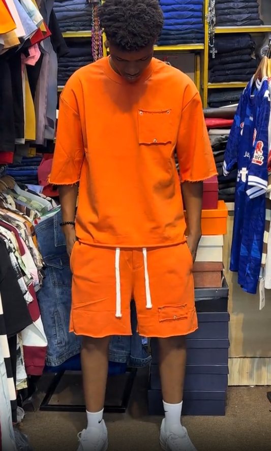 Men's Solid Color Casual Top & Shorts Set